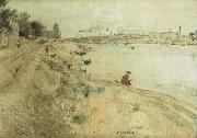 Jean-Francois Raffaelli Fisherman on the Bank of The Seine oil on canvas